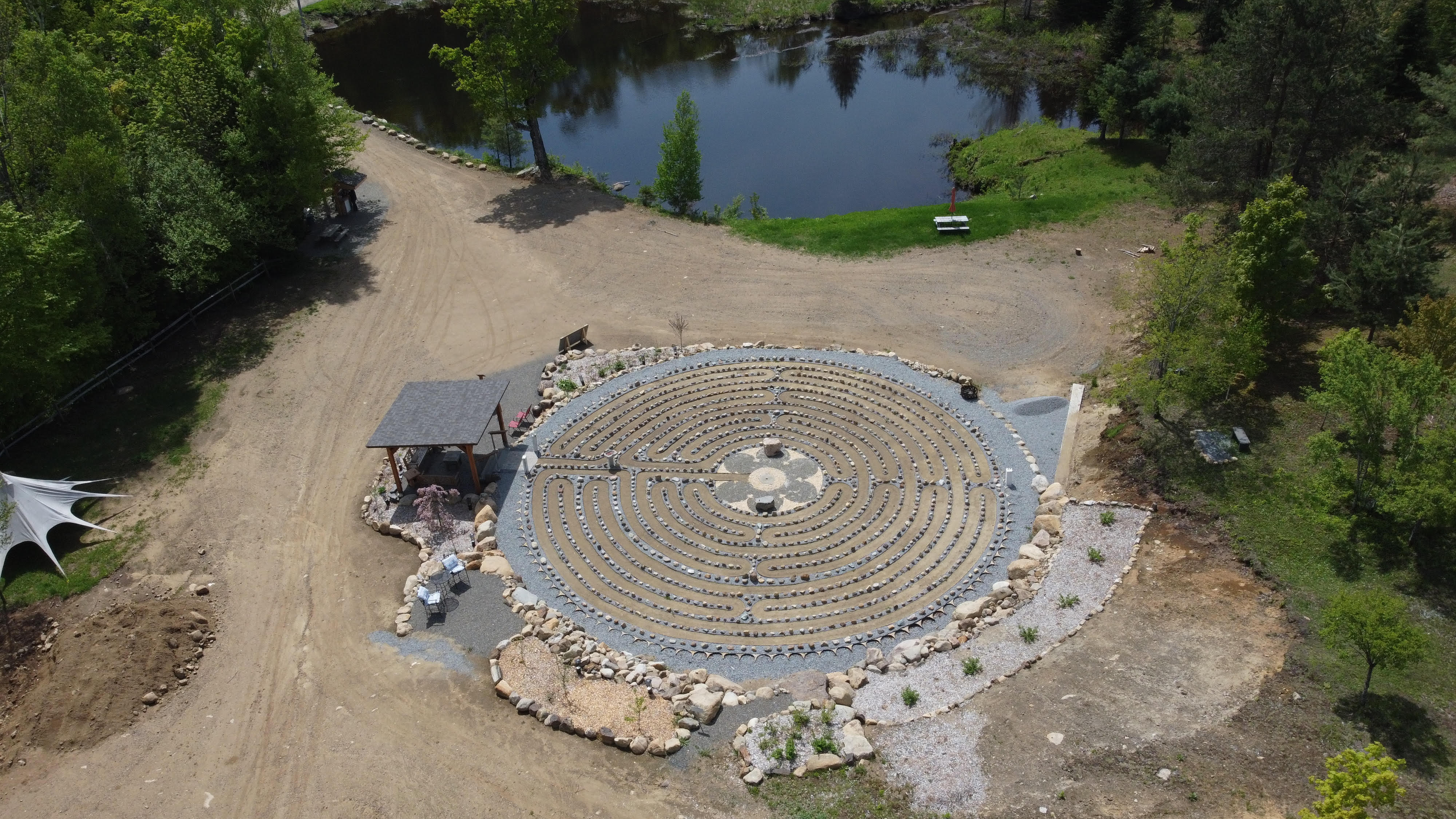 Aerial view of the Adirondack Labyrinth